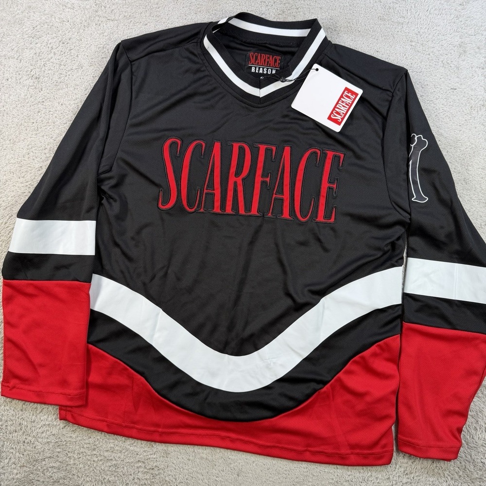 Scarface Hockey Jersey Mens Small Black Red Tony Montana Reason Long Sleeve